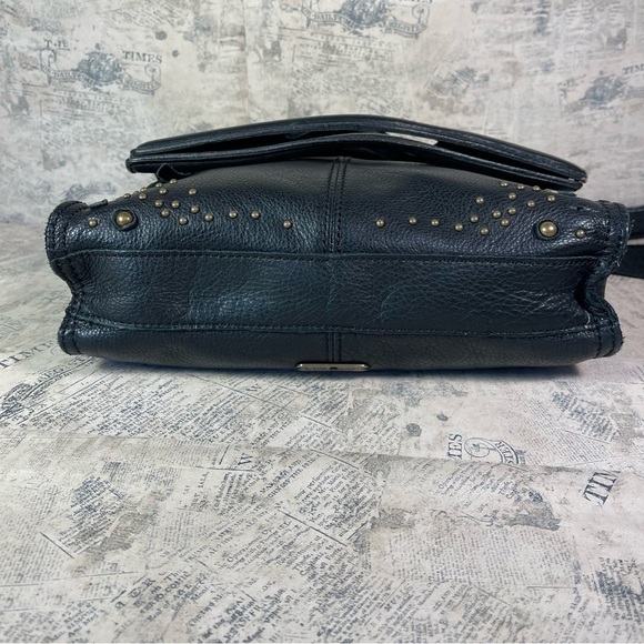 Lucky Brand 100% Black Leather Tote / Crossbody with studs - Picture 6 of 16